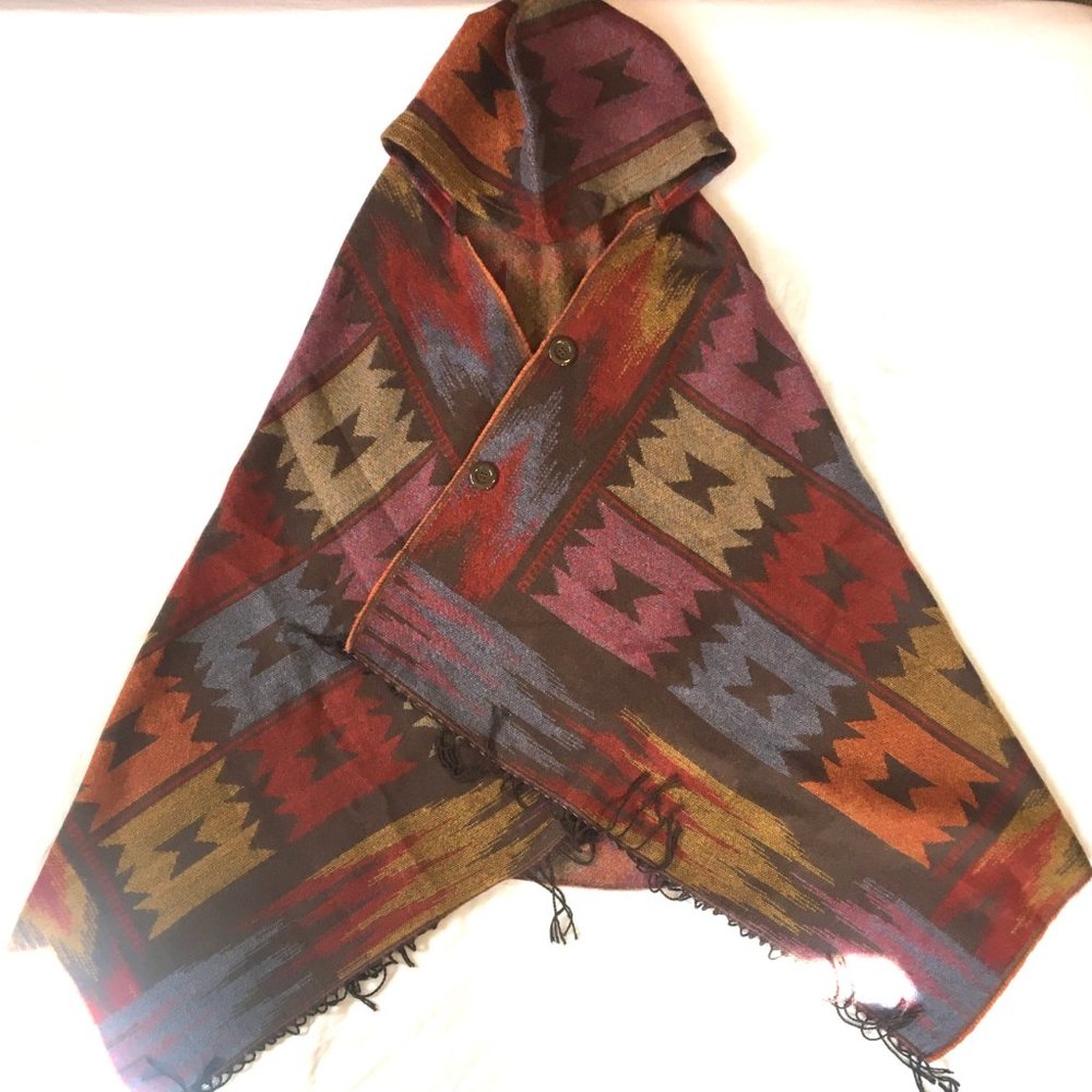 Multi-colored Hooded Poncho